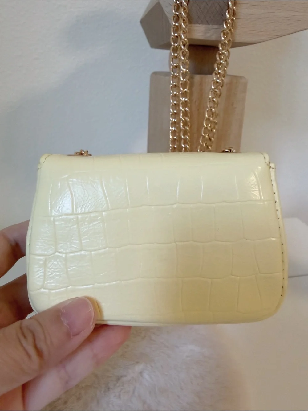 Cream Yellow Croc Embossed Mini Crossbody Bag & Card Holder